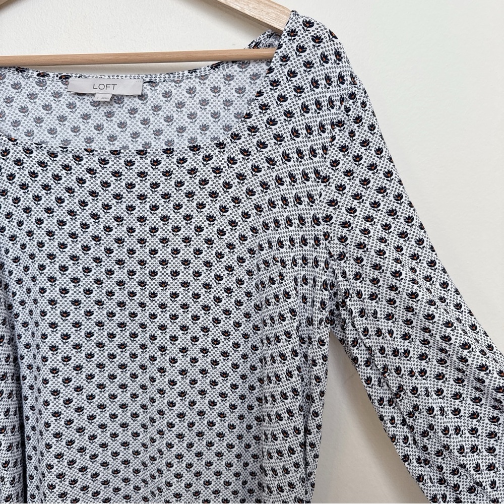 Loft Womens Small Rayon Long Sleeve Printed Blouse - Picture 7 of 15